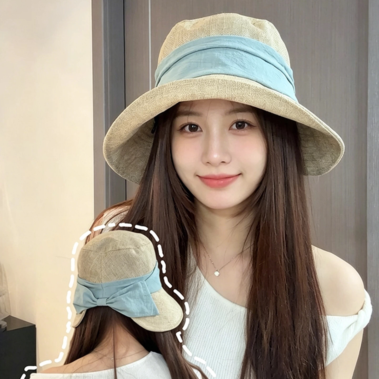 日系棉麻蝴蝶结防晒渔夫帽女夏