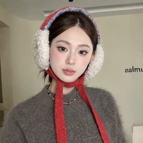韩系波点毛绒绑带保暖防风耳罩