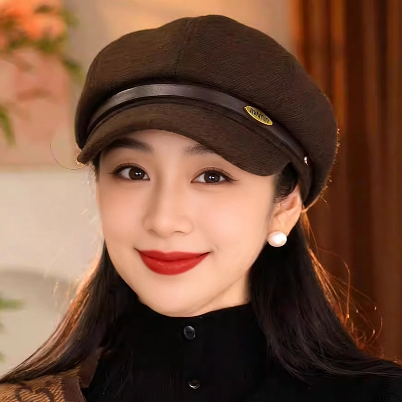 英伦复古秋冬女显脸小八角帽