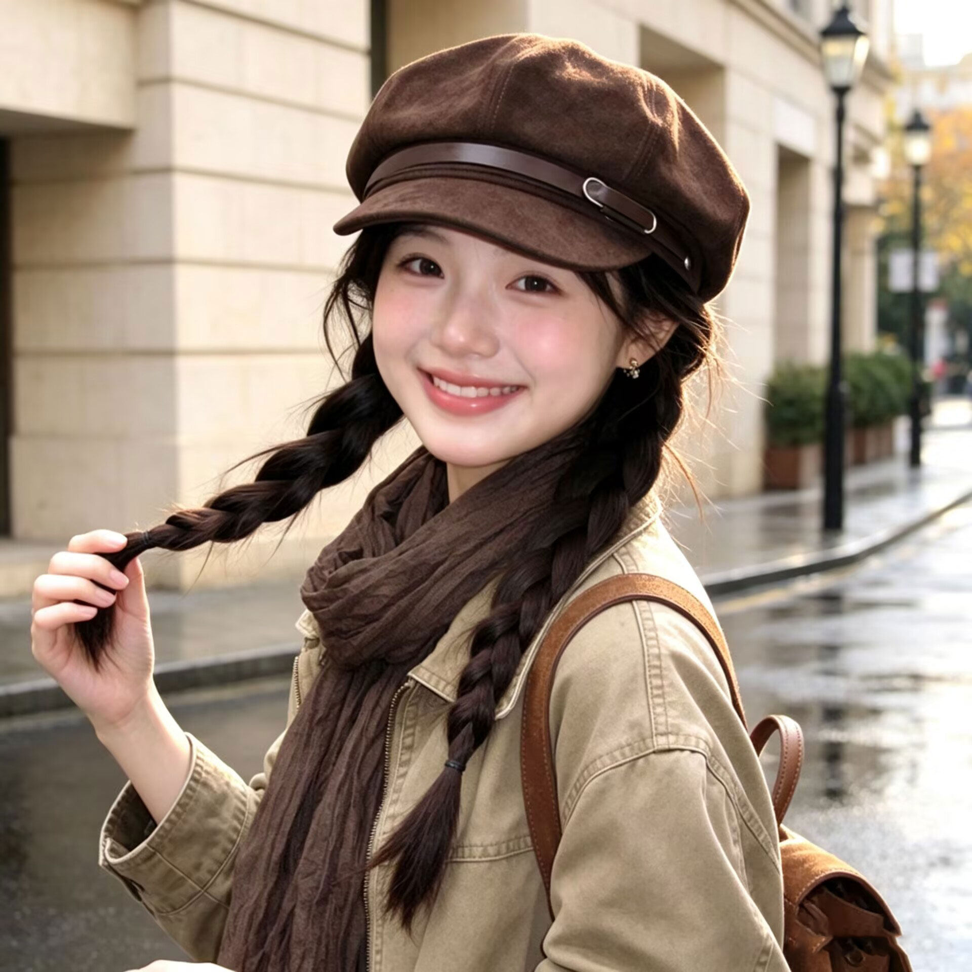 复古麂皮绒女秋冬报童帽