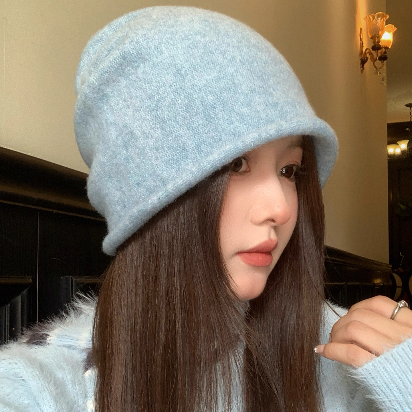 韩版慵懒风纯色针织帽子女秋冬防寒保暖包头帽时尚堆堆帽文艺冷帽