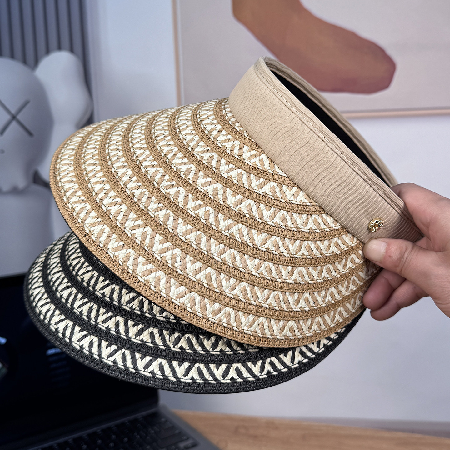 双层大帽檐空顶草编帽子女夏季可折叠显脸小防晒遮阳帽度假沙滩帽