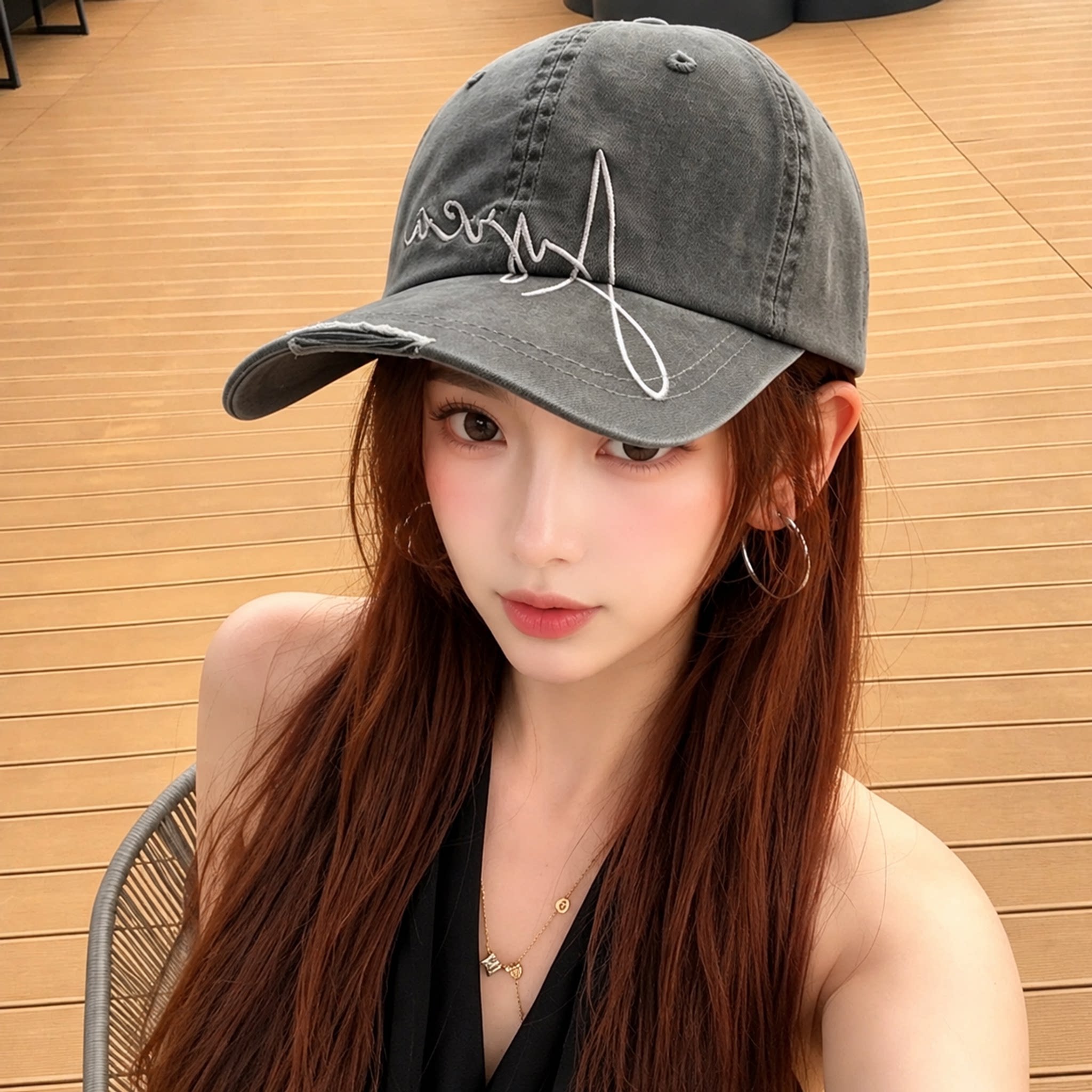 美式复古做旧破洞刺绣棒球帽女大头围百搭显脸小街头潮流鸭舌帽男