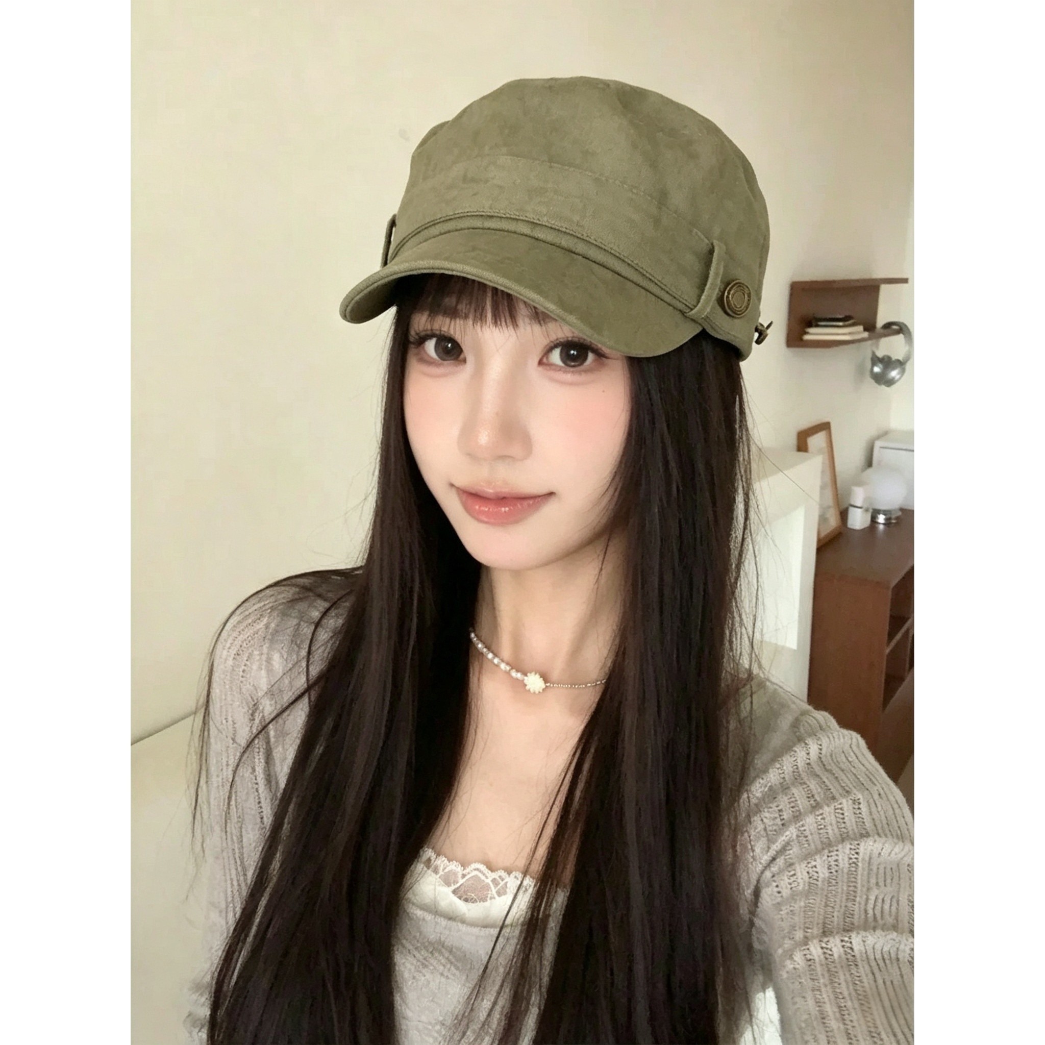 军绿工装短檐八角帽显脸小韩版