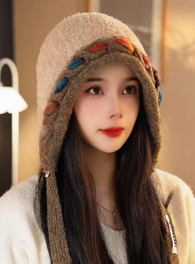 韩系可爱毛绒帽子女秋冬保暖护耳帽时尚氛围感大头围流行包头帽潮