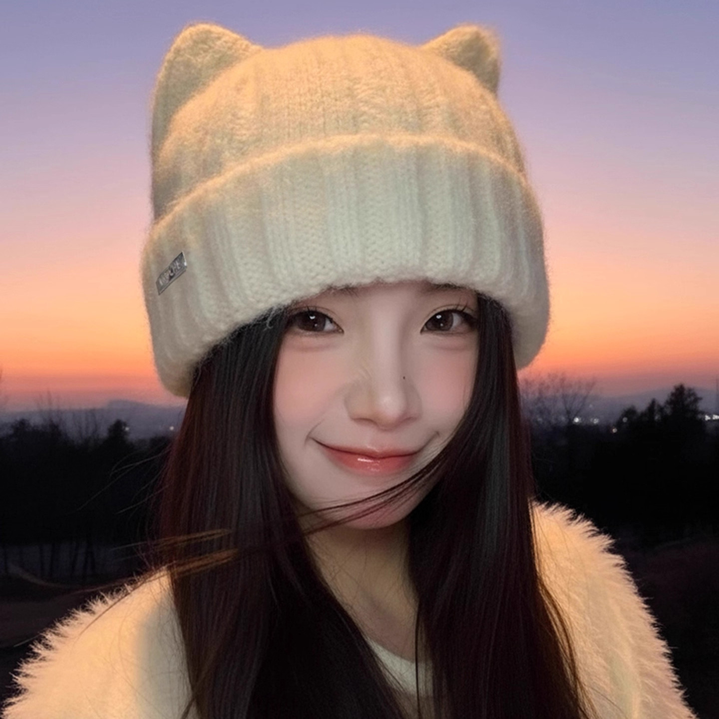 秋冬甜美可爱闲猫耳朵毛线帽子