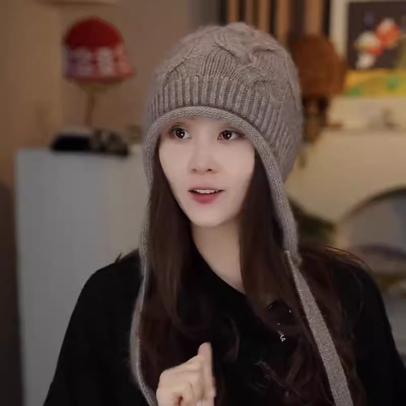秋冬新款女士羊毛帽子时髦洋气麻花毛线帽百搭休闲显脸小包头帽潮