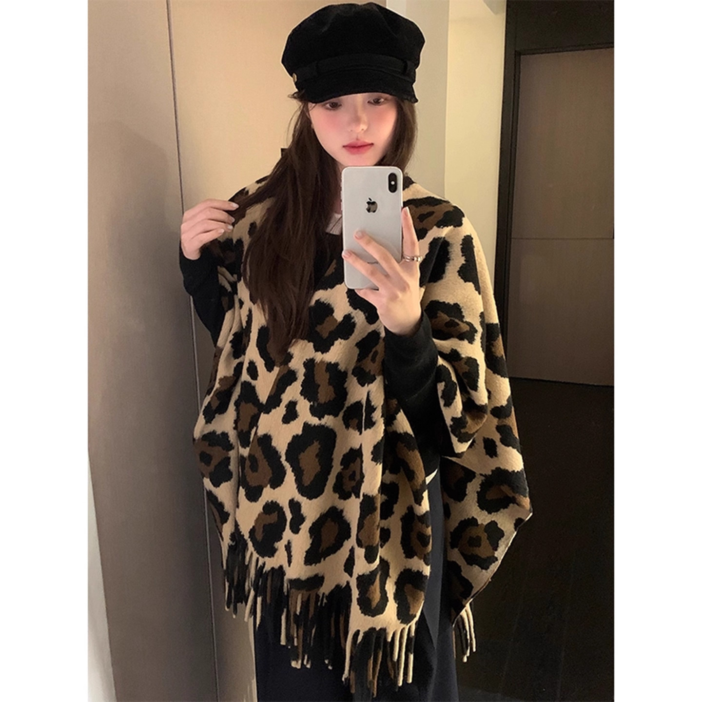 2025新款豹纹保暖披肩斗篷围巾女冬季加厚保暖民族风百搭时尚披风