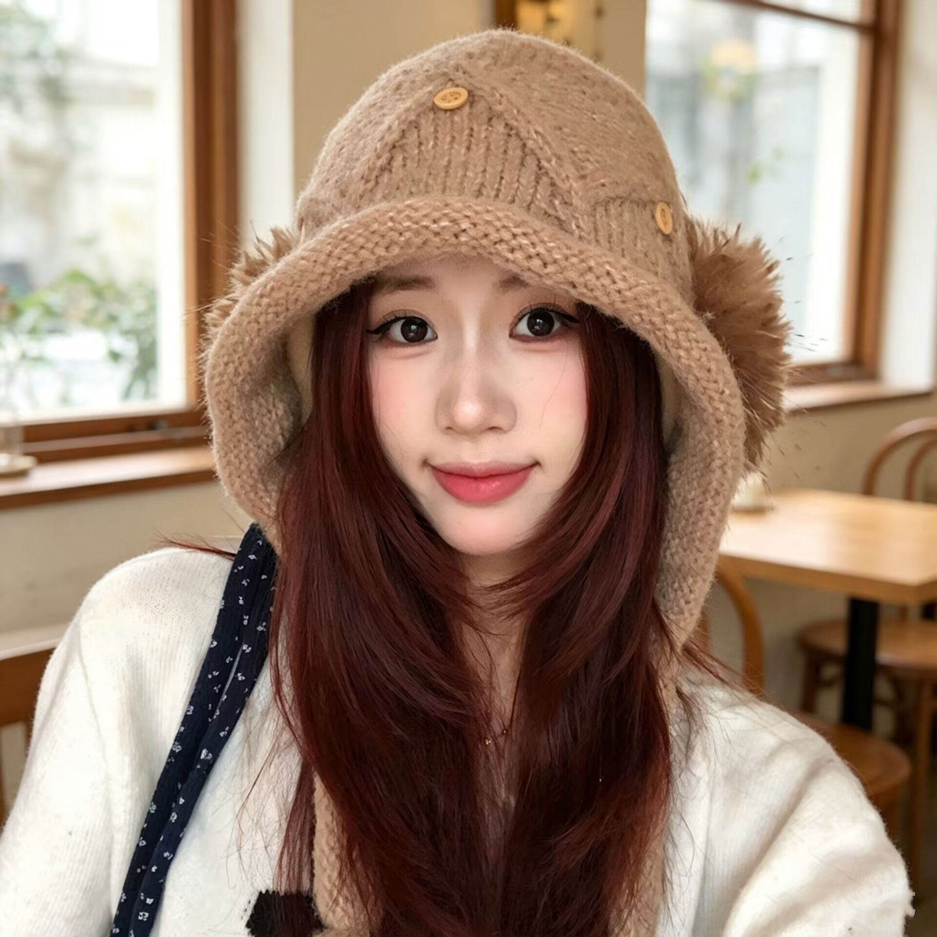冬季女款护耳加厚保暖毛线帽