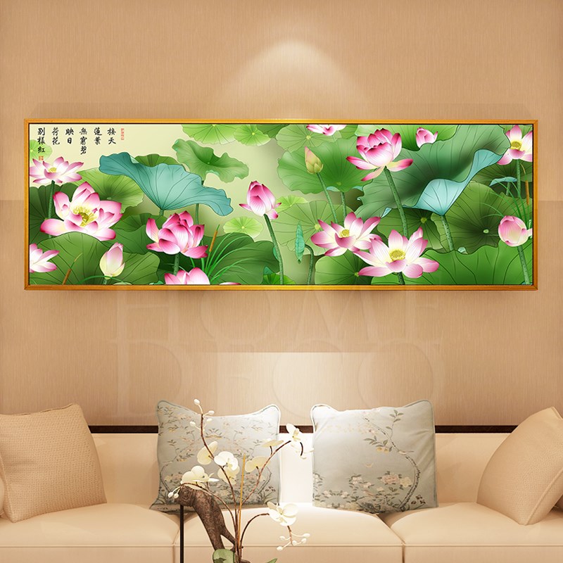 速发新中式荷花装饰画卧室床头挂画客厅沙发背景墙画餐厅书房壁画图片