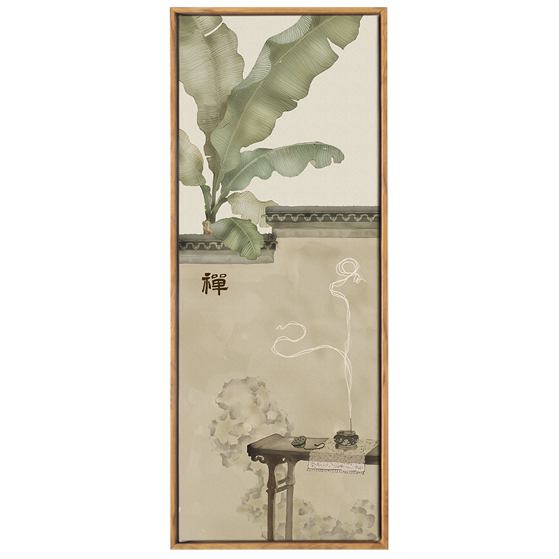 速发静心禅意芭蕉树叶古风新中式走廊过道入户玄关装饰画茶室挂画图片