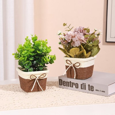 速发玫瑰花花装饰摆件客厅茶几上摆放的花仿生假花摆设绢花小盆栽