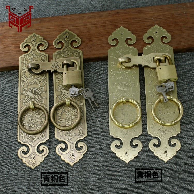 速发品仿古中式锁扣纯铜复古锁链搭扣门扣门锁大门柜门门栓全铜加