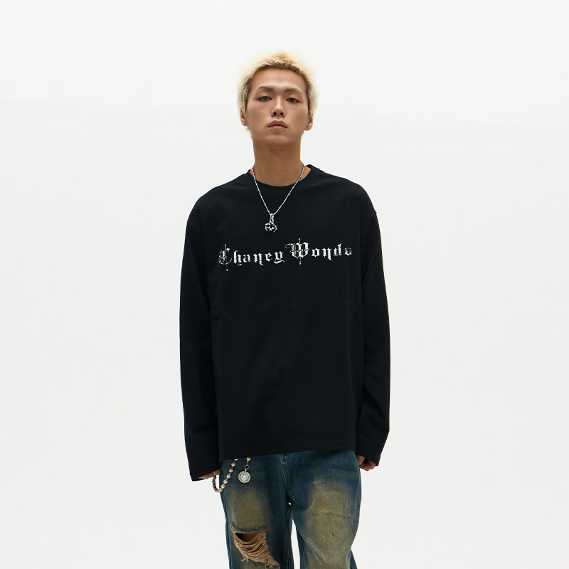 林秋楠同款ChaneyWondo哥特基础长袖印花潮流休闲T秋冬情侣套头,男装,T恤,淘宝优惠券,粉丝福利购,淘宝优惠卷