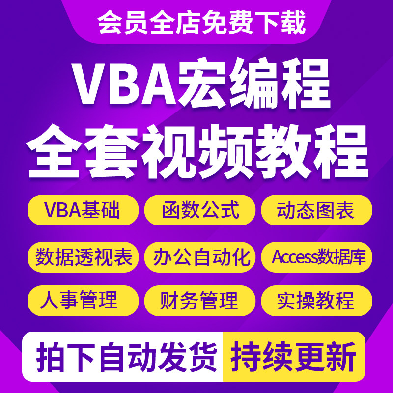 Excel VBA从入门到精通教程宏编程开发代码教学自动化办公课程