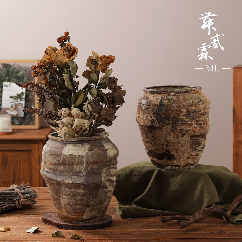 景德镇陶瓷花盆家用中式覆古粗陶花瓶插花干 干燥花粗陶诧寂风斑,家居饰品,花盆,淘宝优惠券,粉丝福利购,淘宝优惠卷