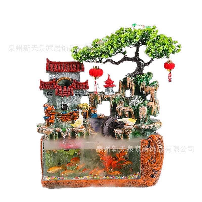 中式假山招财鱼缸流水摆件循环水客厅风水轮喷泉水景装饰工厂直销