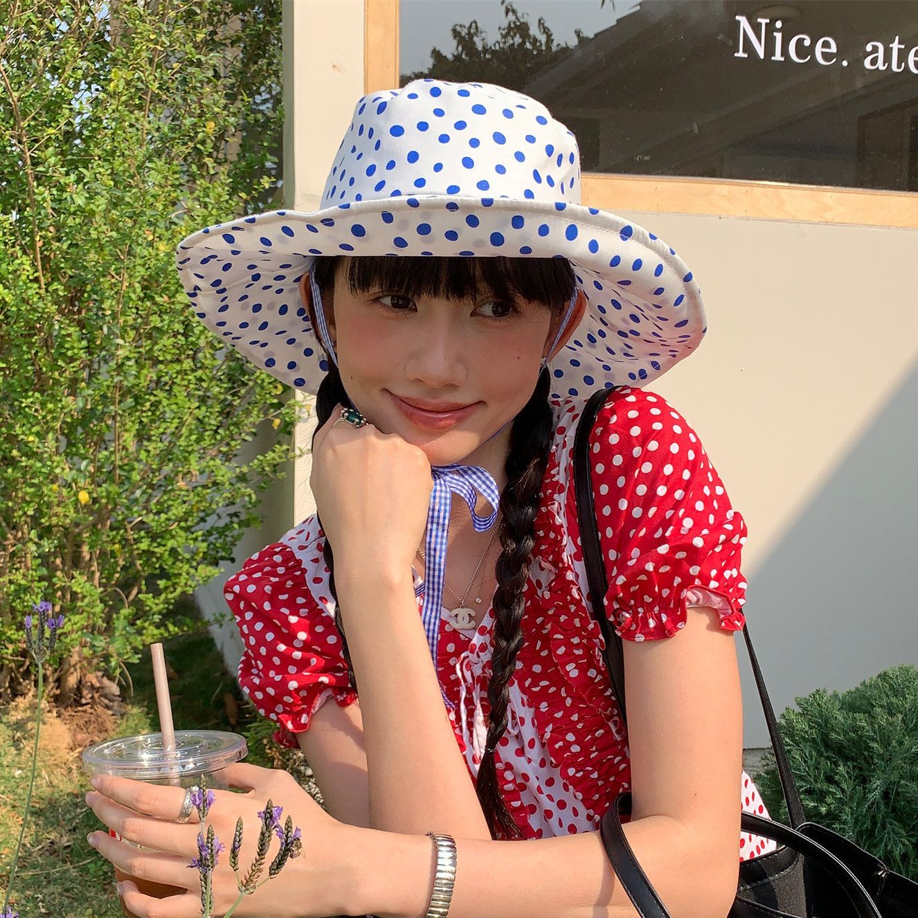 【春日波点】心动浅春系蓝色波点渔夫帽大帽檐夏日遮阳盆帽可摺叠