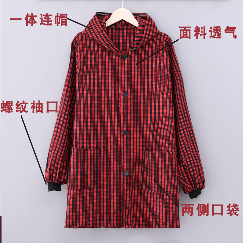 长袖加厚纯棉老粗布罩衣纽扣正穿衣连帽耐脏围裙厨房防油污围马小