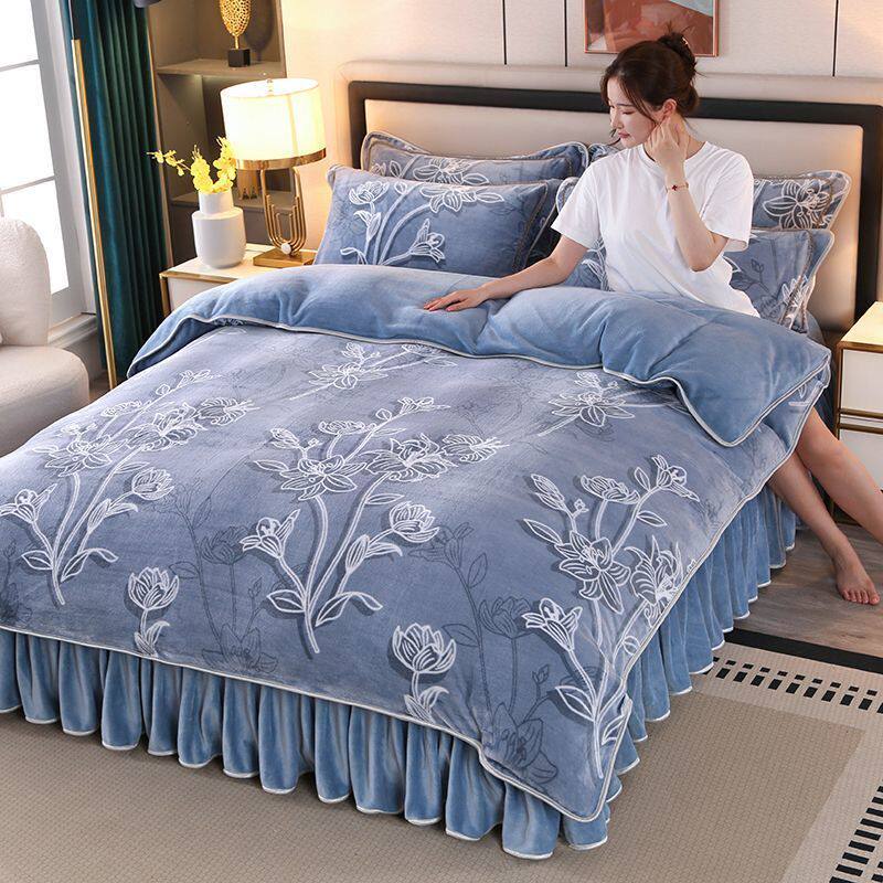 被套加厚牛奶绒 冬季加绒保暖法兰绒金貂绒被罩 单双人速热褥子套