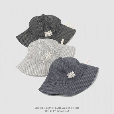 春夏季个性时尚条纹格2-6岁儿童渔夫帽新款ins风男女宝宝遮阳盆帽