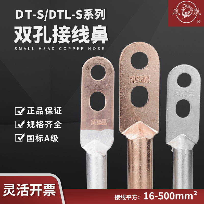 双孔铜鼻子纯铜加长线耳两安装孔M6/8/10/12孔距20/25/32/40/45mm