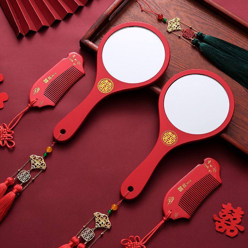 新娘手持化妆镜镜子备婚庆用品陪嫁套装拿结婚婚礼便携喜字手一对