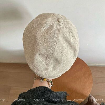 街头复古报童帽休闲棉麻前进帽女英伦透气百搭显脸小画家贝雷帽潮