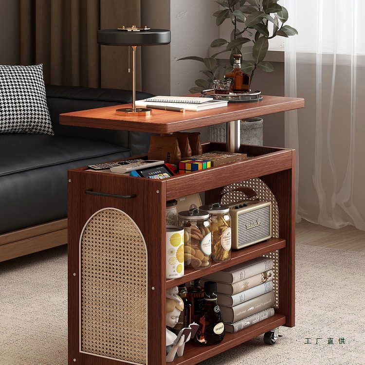 实木边几可移动茶几客厅沙发侧边柜折叠升降储物小推车轻奢高级感
