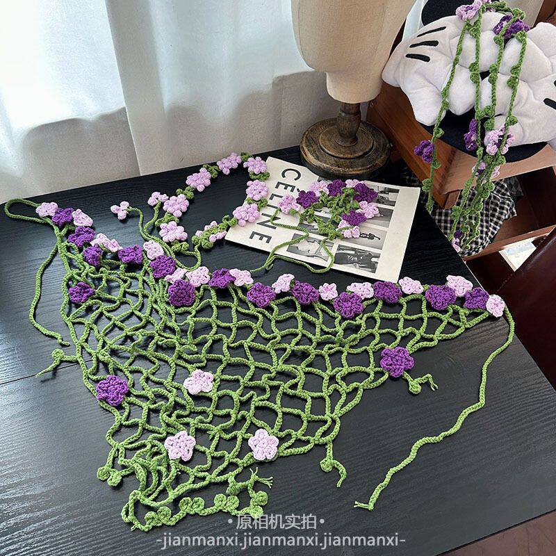 绿色针织花朵三角腰巾屁帘女四季减龄花朵发带配裙子叠穿优雅腰链