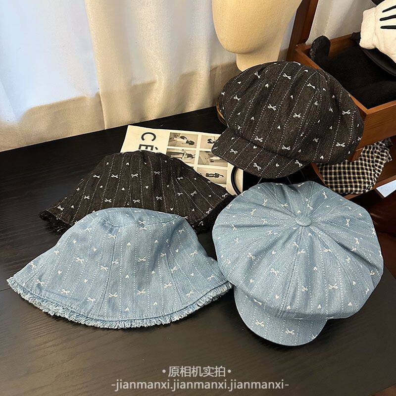 2025新款蝴蝶结渔夫帽女春秋季韩版时尚百搭显脸小休闲鸭舌画家帽
