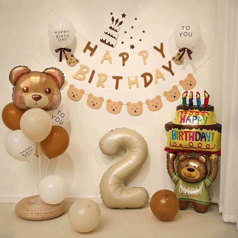 ins宝宝森系生日装饰场景布置周岁男孩女孩拍照气球简约派对背景