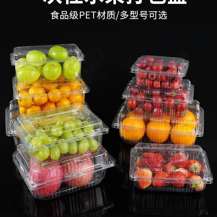 一次性水果盒塑料PET保鲜包装盒带盖一斤装超市草莓小番茄打包盒