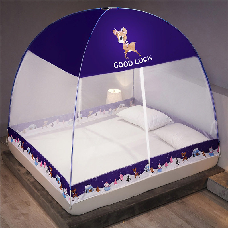 *新款防尘顶防蚊魔术免安装蒙古包蚊帐双开门拉链蚊帐