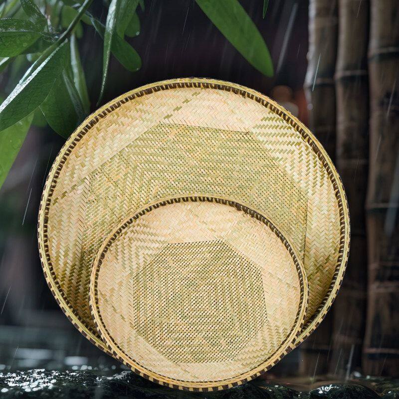 竹编簸箕筛子八角筛有孔圆形家用果盘收纳功夫茶茶具晾晒隔米