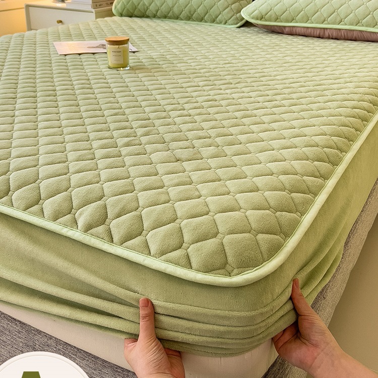 2025新款加绒夹棉床笠单件冬季牛奶绒珊瑚绒三件套加厚床垫保护罩