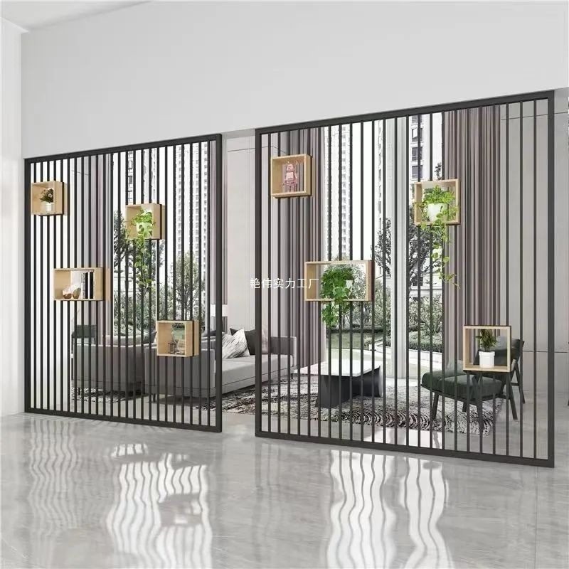 简约餐厅铁艺屏风办公室隔断公司美容院玄关镂空花架置物架装饰