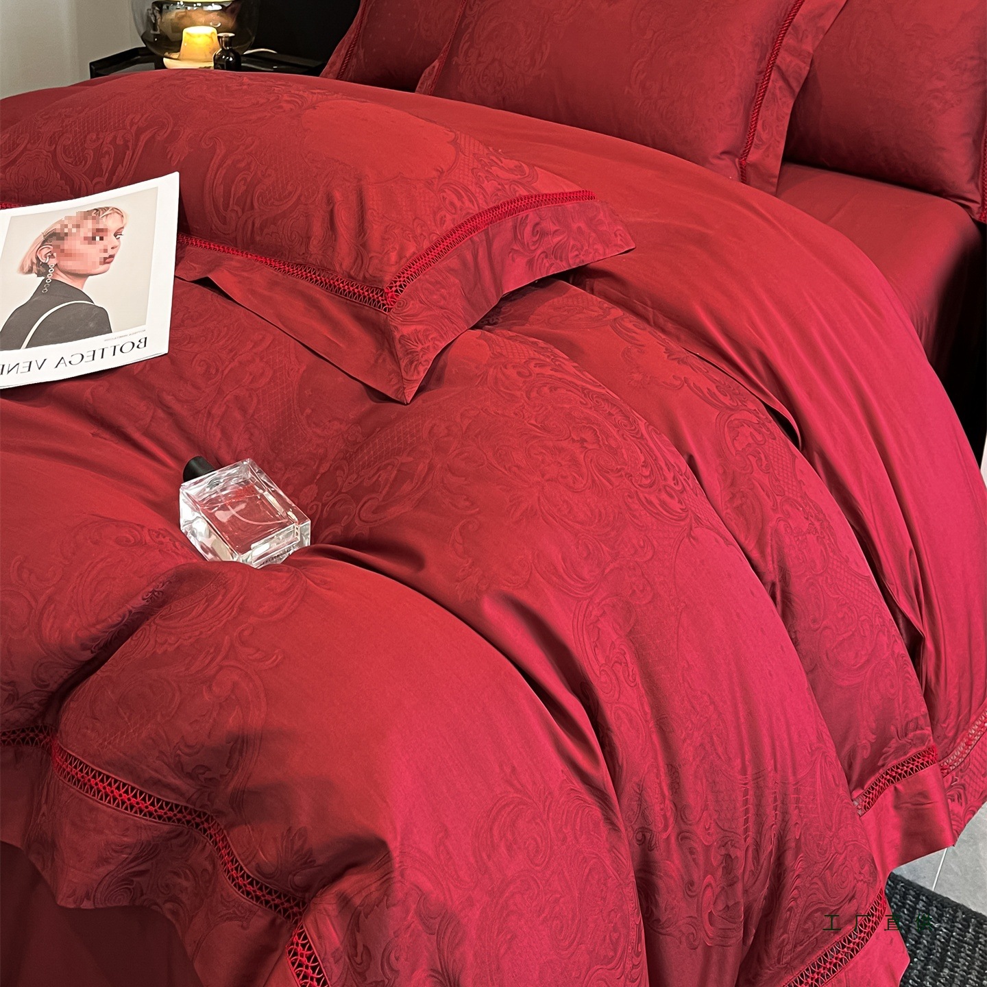 高档100支结婚四件套2025新款大红色喜被被套婚庆棉质婚床上用品4