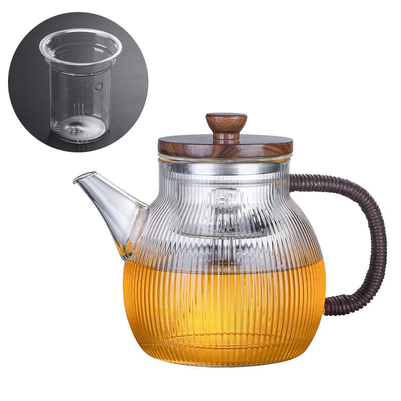 耐热紫砂玻璃茶壶竖纹创意泡茶壶电陶炉蒸煮俩用茶器复古风