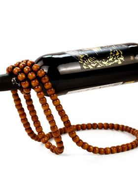 创意木珠红酒架中式复古实木珠链工艺摆件桌面酒柜装饰