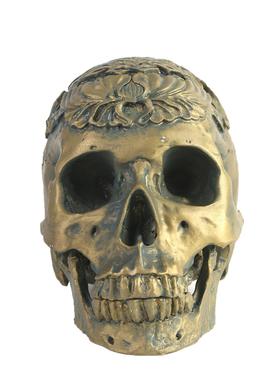 嘎巴人树脂骷髅头模型万圣节道具人类头骨摆件个性工艺品花纹骷颅