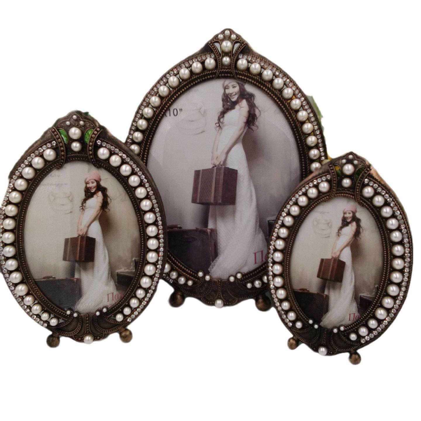 古色镶珍珠相框镜子，各类款式的金属相框摆件