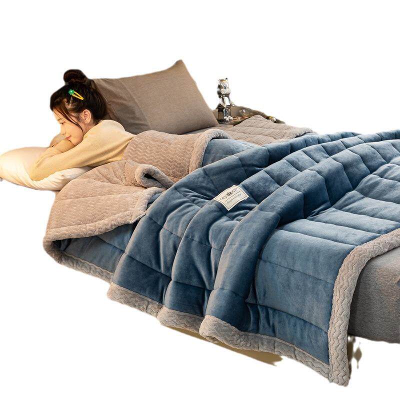 新款牛奶绒毛毯三层加厚法兰绒羊羔绒双面绒秋冬季保暖盖毯毛毯