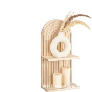 复古木质墙上置物架拱形波西米亚风格 背景墙展示架壁挂蜡烛收纳架