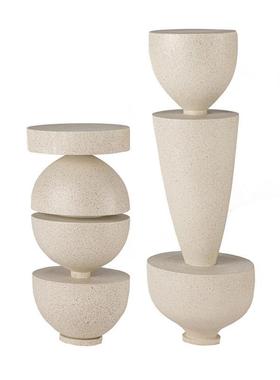 简约侘寂风几何树脂摆件家居复古积木组合摆件样板间软装饰品