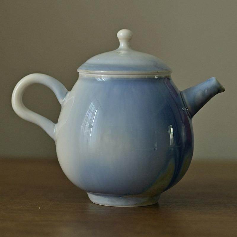 景德镇高温原矿窑变釉水墨蓝流仙陶瓷球孔茶壶家用功夫茶具泡茶壶
