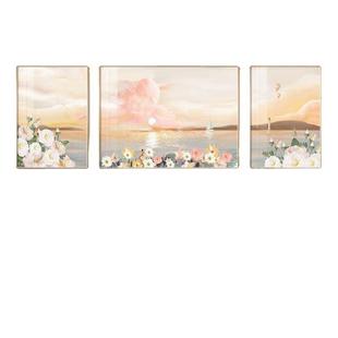 温馨花海沙发背景画现代简约三联画客厅装饰画挂画北欧风壁画