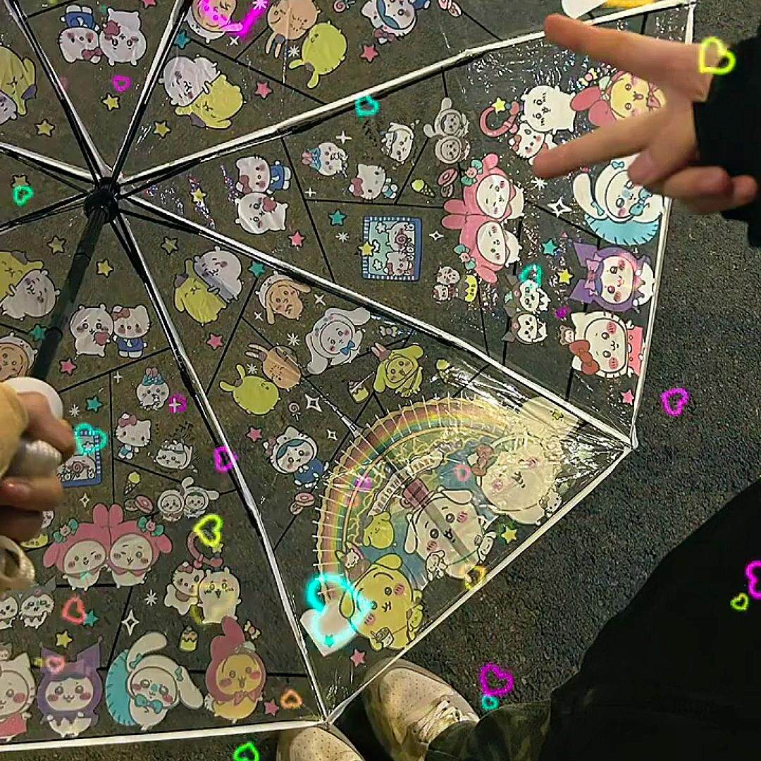 chiikawa乌萨奇透明雨伞可爱卡通便携折叠手动个性创意自动雨伞