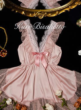 Kuri Bisuketto栗子「甜梦星夜」v领法式蕾丝吊带睡裙花边软妹