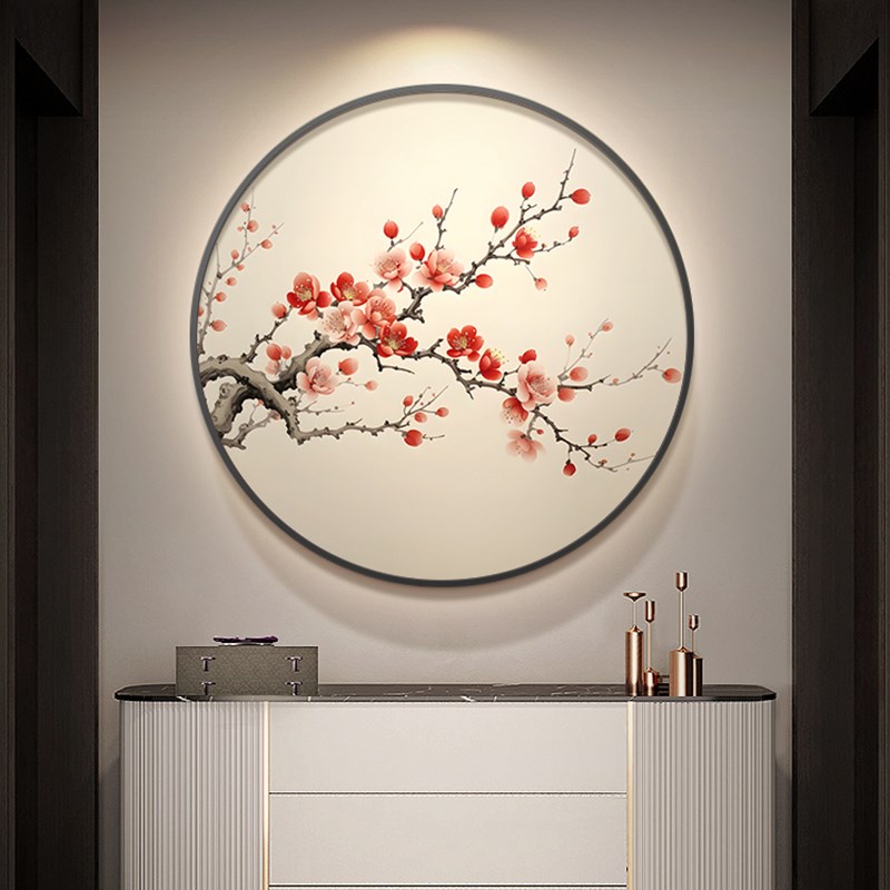 速发梅花入户玄关装饰画新中式圆形餐厅挂画古风茶楼包厢墙面艺术图片